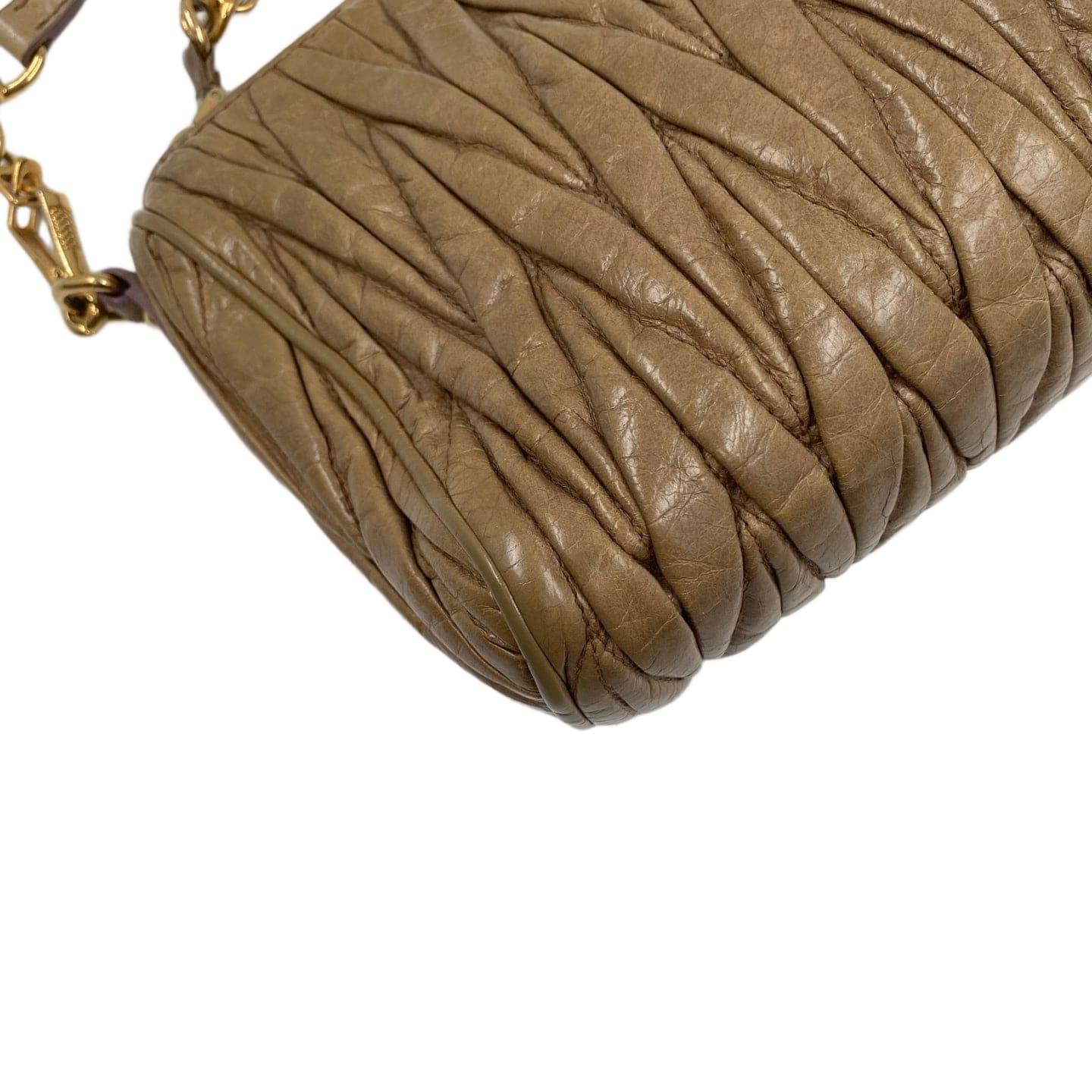Miu Miu Matelasse Nappa Leather Small Shoulder Bag Taupe GHW