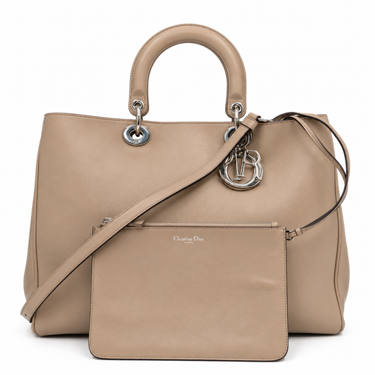 Christian Dior Leather Large Diorissimo Tote Bag Beige SHW