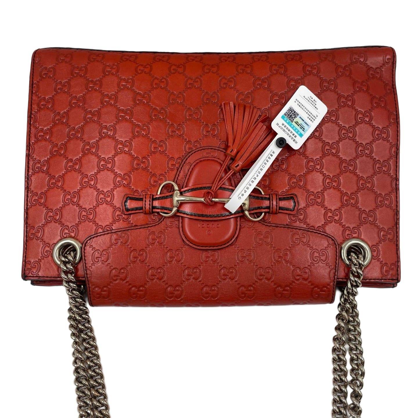 Gucci Guccissima Leather Large Emily Shoulder Bag Red GHW