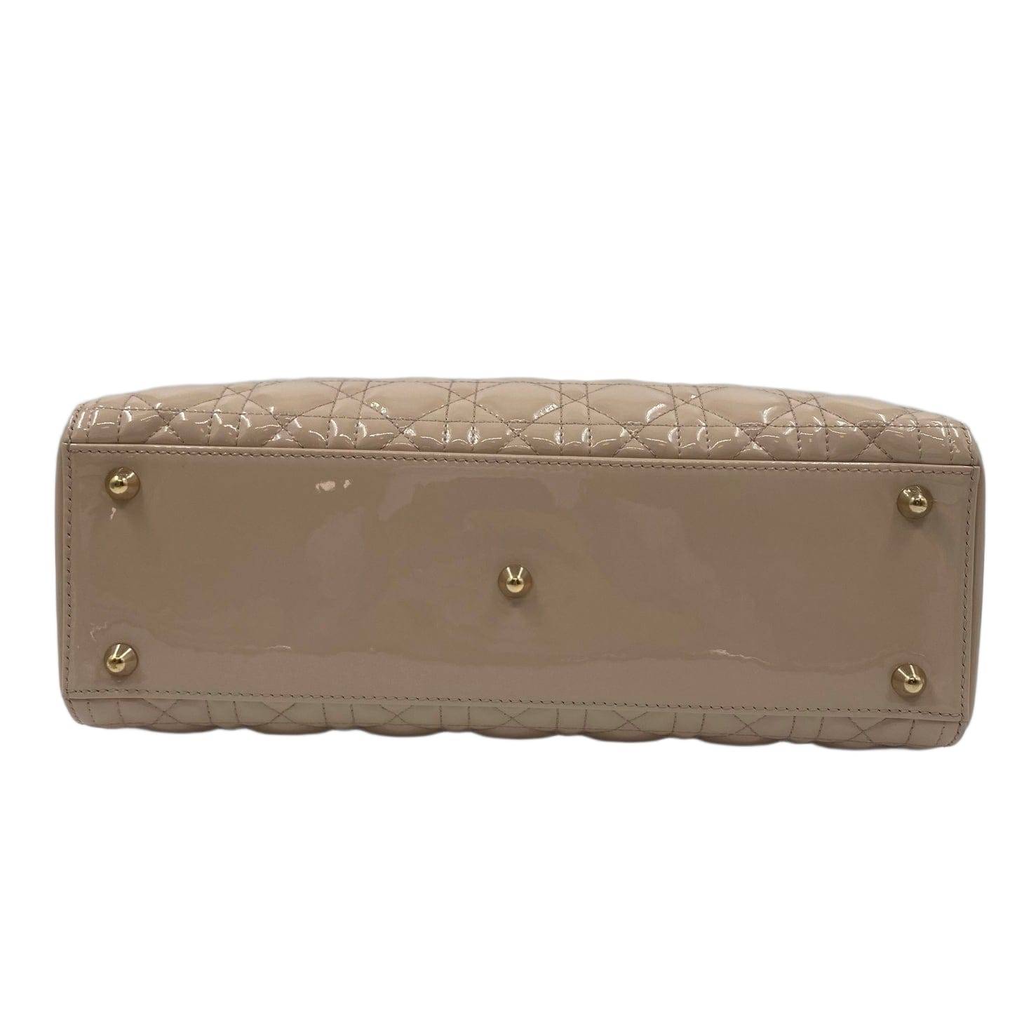 Christian Dior Patent Cannage Large Lady Dior Bag Beige GHW