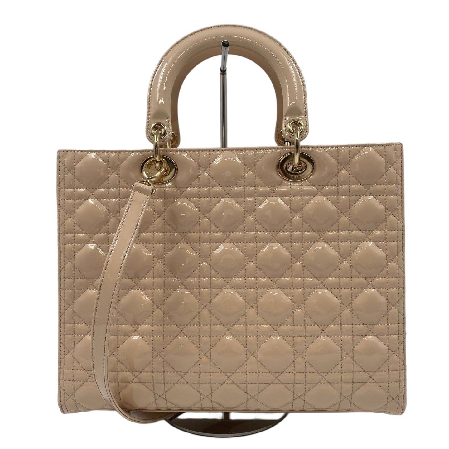 Christian Dior Patent Cannage Large Lady Dior Bag Beige GHW