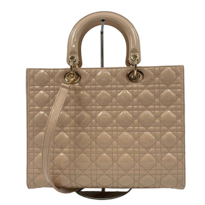 Christian Dior Patent Cannage Large Lady Dior Bag Beige GHW