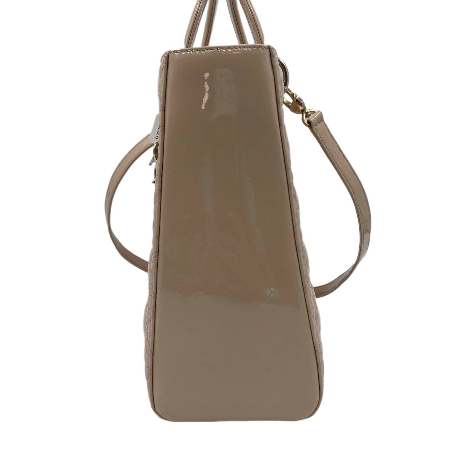 Christian Dior Patent Cannage Large Lady Dior Bag Beige GHW