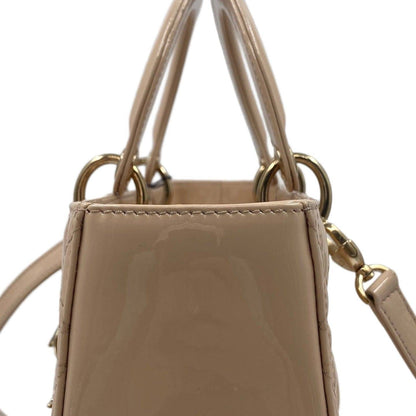 Christian Dior Patent Cannage Large Lady Dior Bag Beige GHW