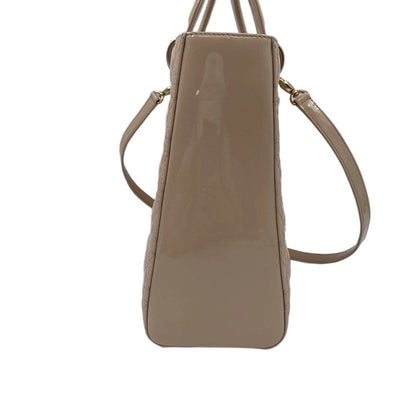 Christian Dior Patent Cannage Large Lady Dior Bag Beige GHW