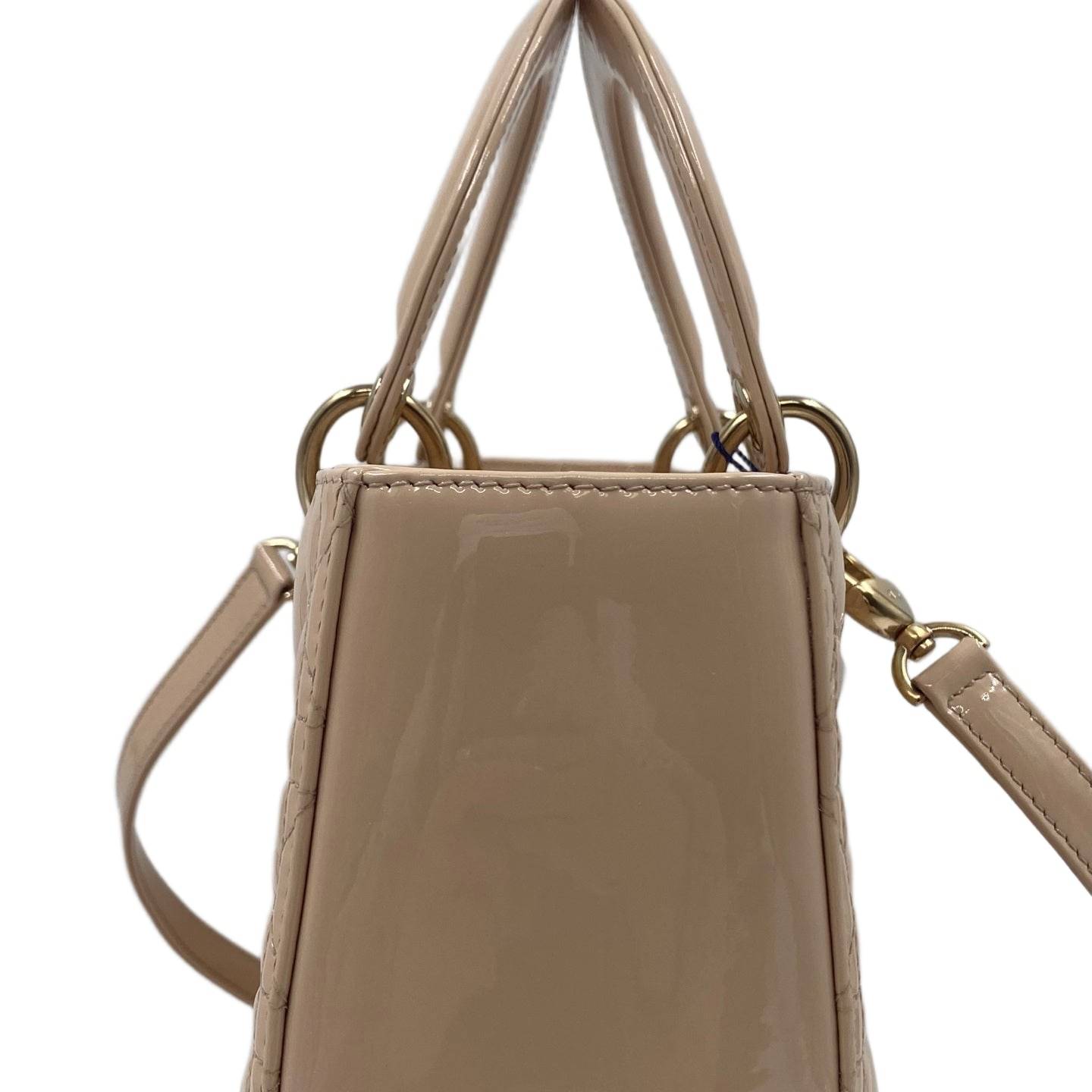 Christian Dior Patent Cannage Large Lady Dior Bag Beige GHW