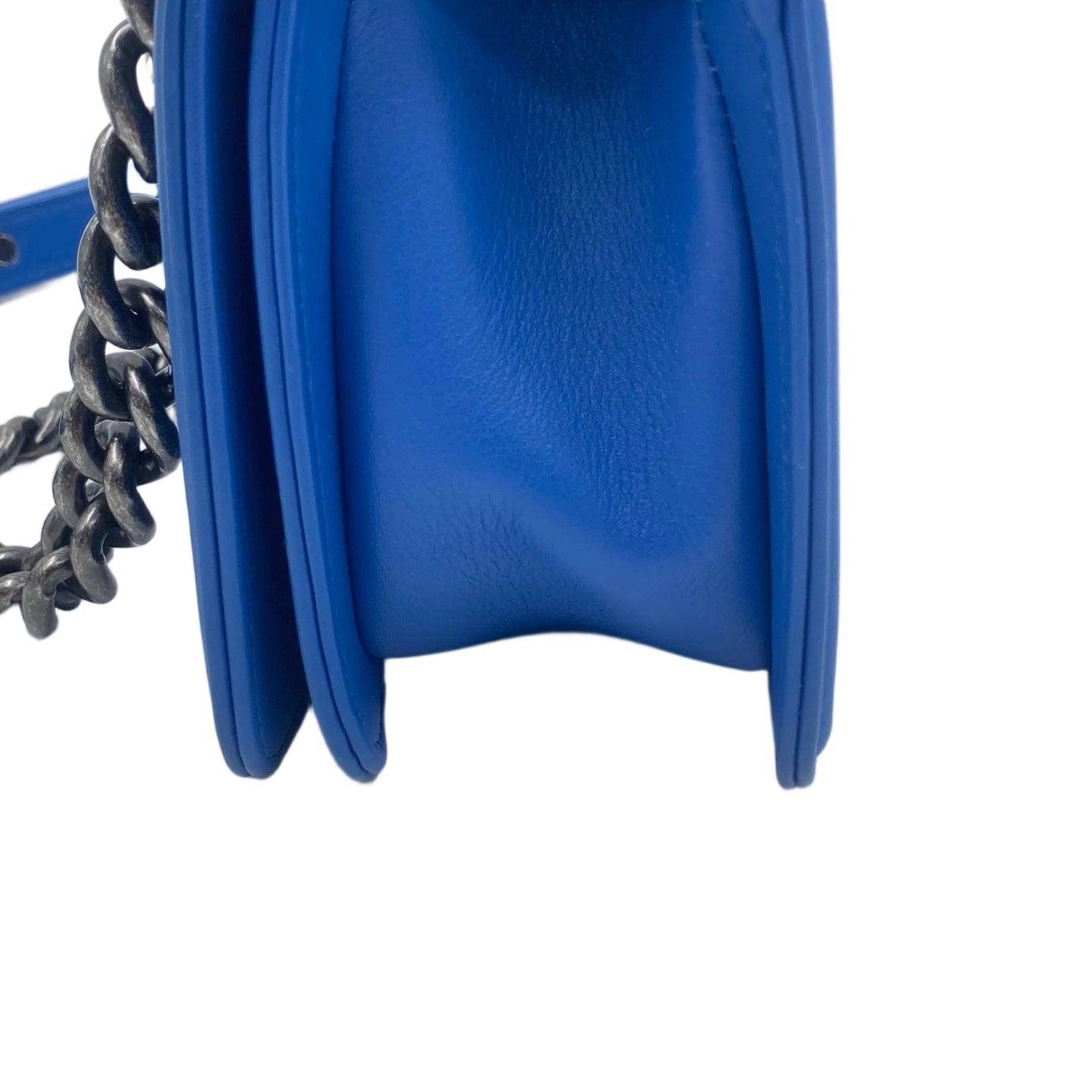 Chanel Calfskin Small Chevron Boy Flap Bag Blue RHW