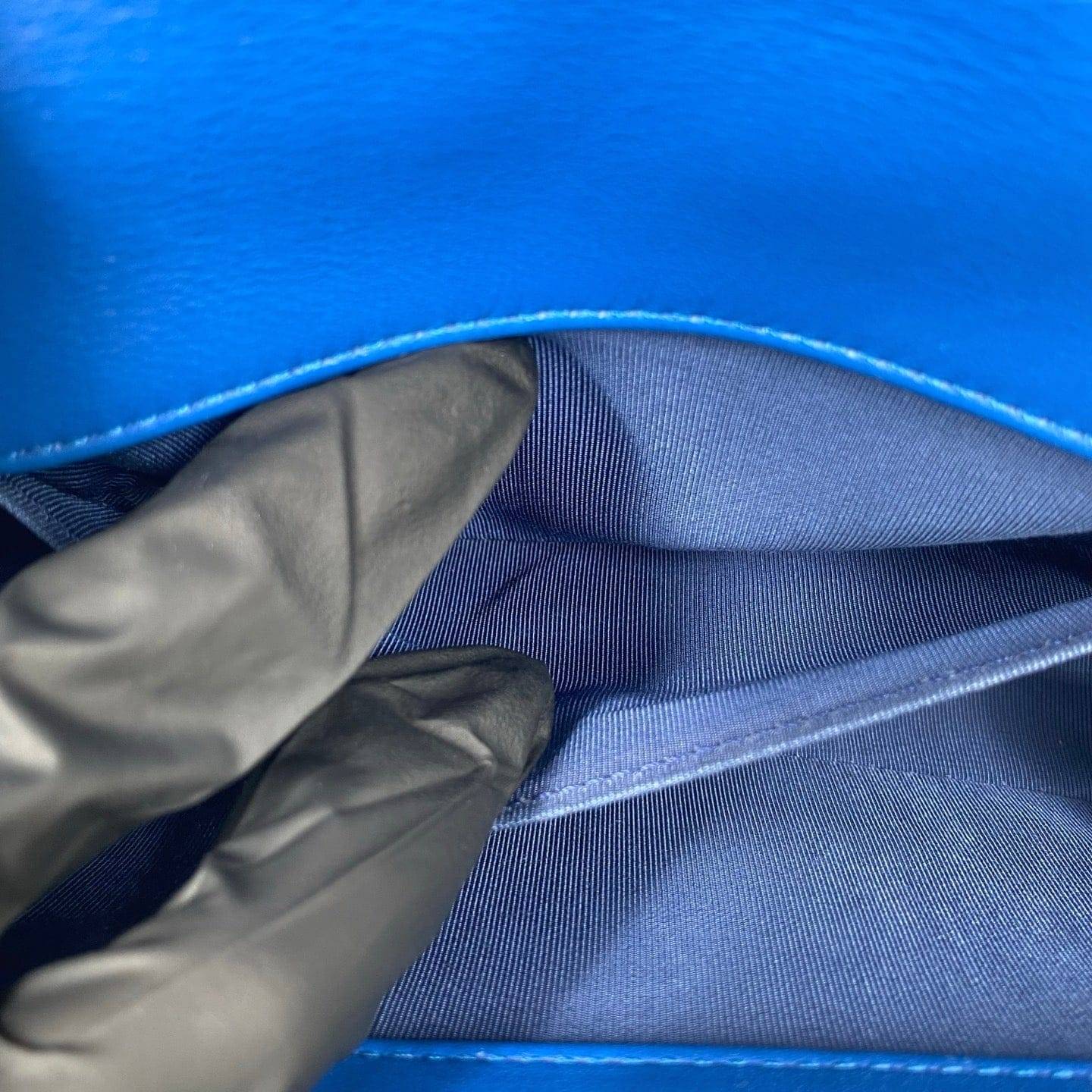 Chanel Calfskin Small Chevron Boy Flap Bag Blue RHW