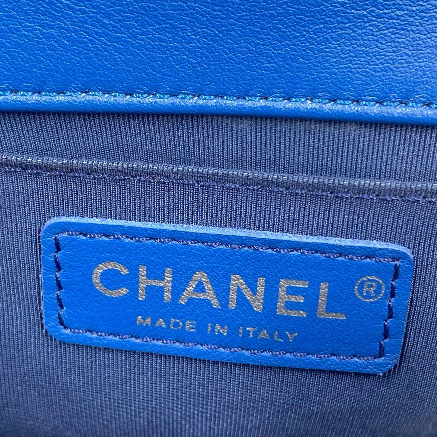 Chanel Calfskin Small Chevron Boy Flap Bag Blue RHW