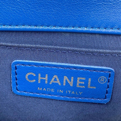 Chanel Calfskin Small Chevron Boy Flap Bag Blue RHW