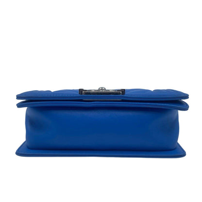 Chanel Calfskin Small Chevron Boy Flap Bag Blue RHW
