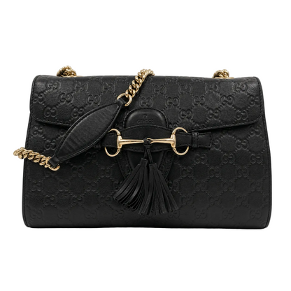 Gucci Guccissima Leather Medium Emily Shoulder Bag Black GHW