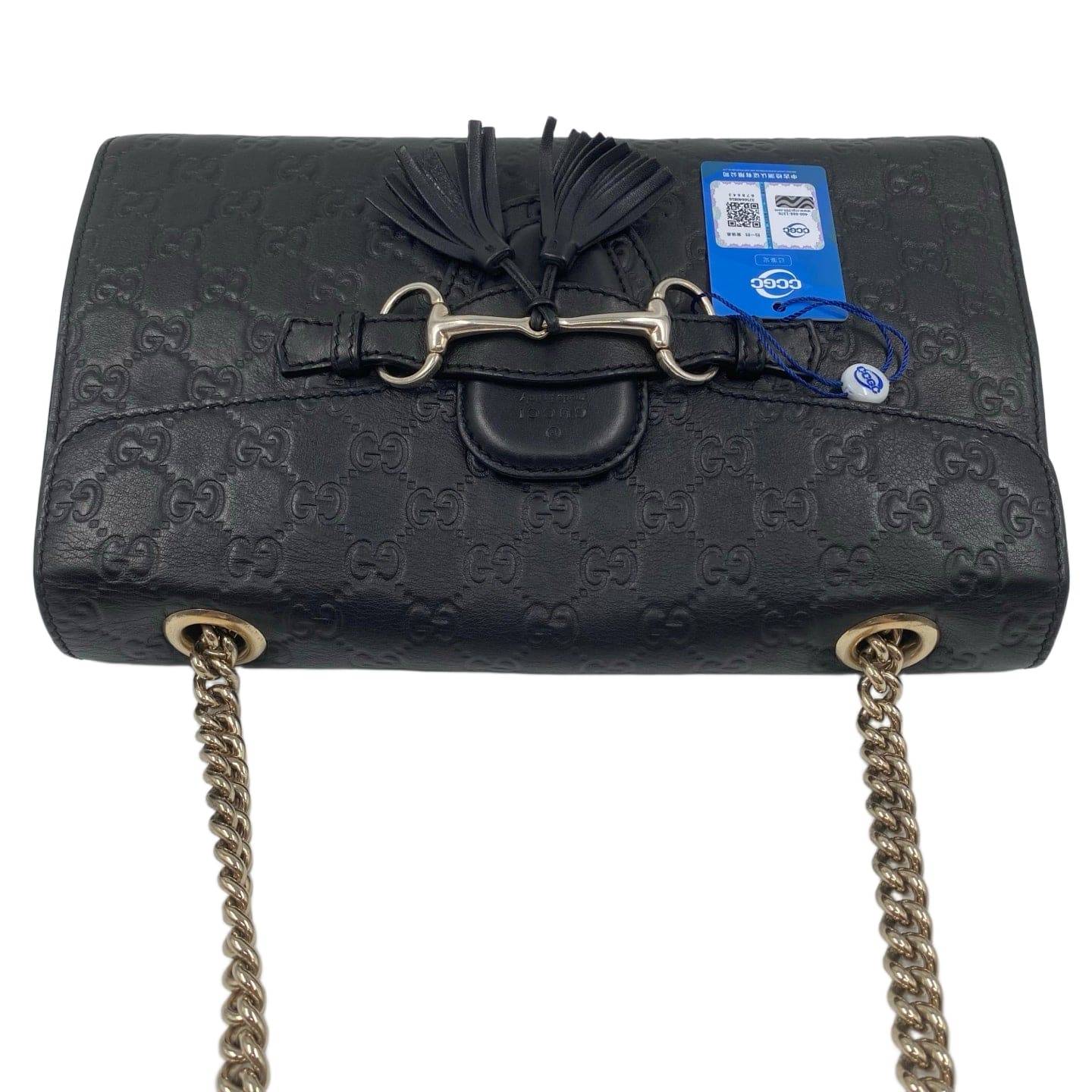 Gucci Guccissima Leather Medium Emily Shoulder Bag Black GHW
