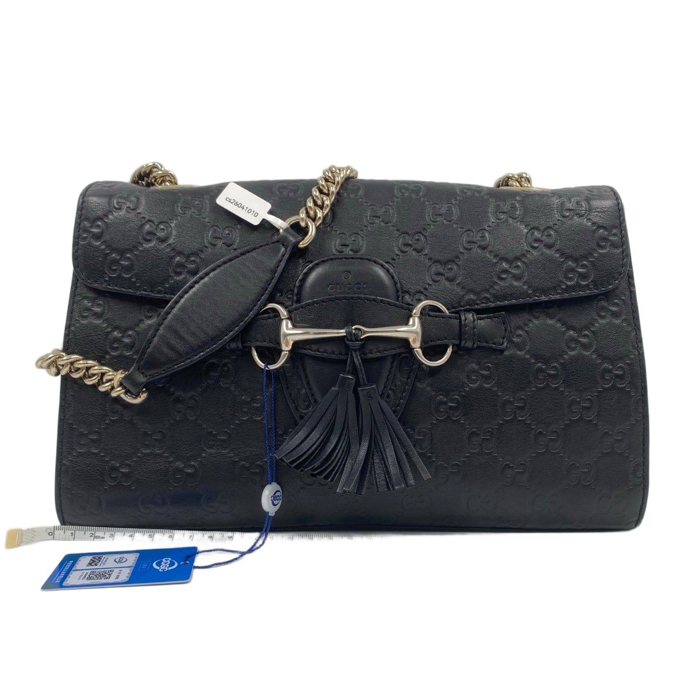 Gucci Guccissima Leather Medium Emily Shoulder Bag Black GHW