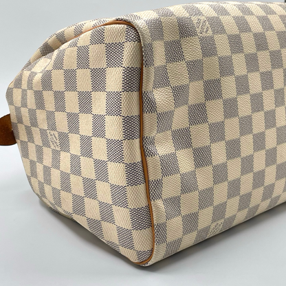 Louis Vuitton Damier Azur Canvas 30 Speedy Bag White GHW