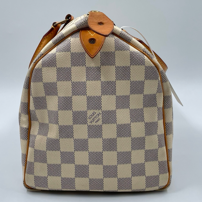 Louis Vuitton Damier Azur Canvas 30 Speedy Bag White GHW