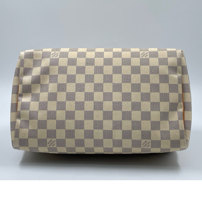 Louis Vuitton Damier Azur Canvas 30 Speedy Bag White GHW
