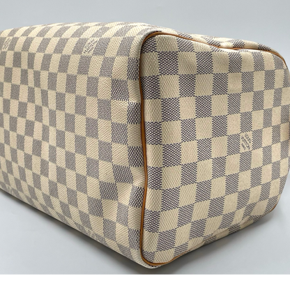 Louis Vuitton Damier Azur Canvas 30 Speedy Bag White GHW