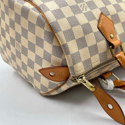 Louis Vuitton Damier Azur Canvas 30 Speedy Bag White GHW
