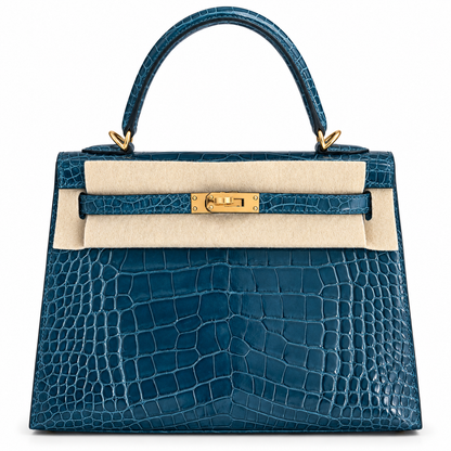 Hermès Kelly 25 Bleu de Malte Shiny Porosus Crocodile