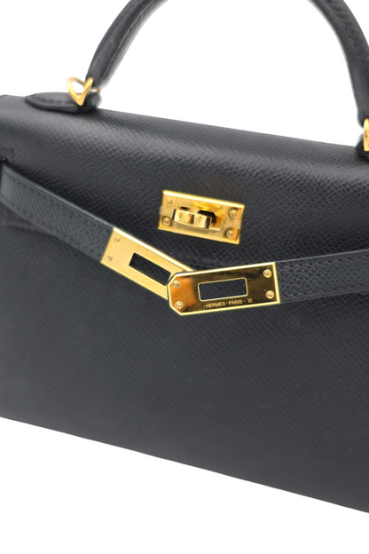 Hermès Mini Kelly 20 Sellier in Noir Epsom GHW
