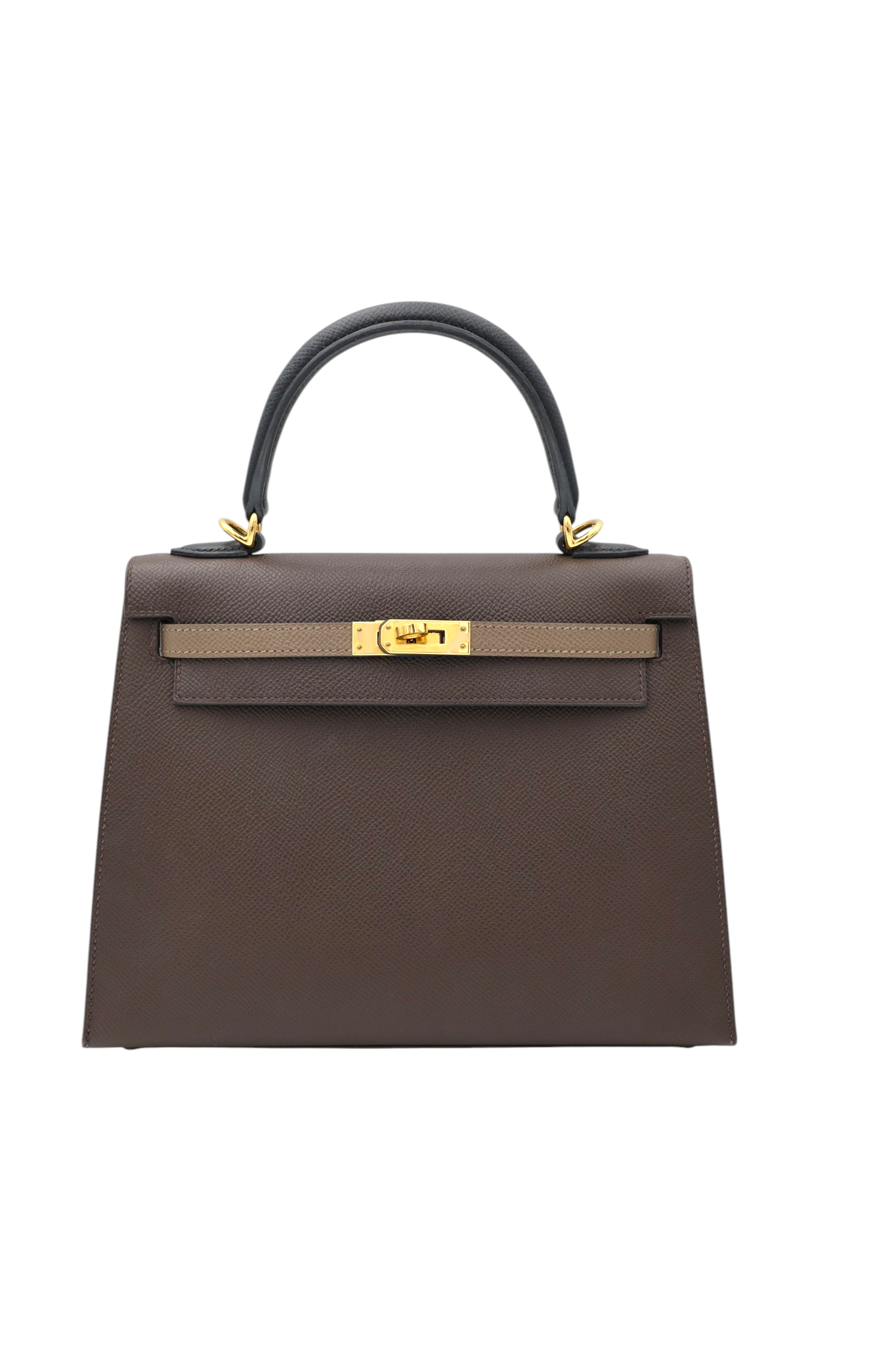 Hermes Kelly 25 Tricolor Sellier in Ecorce, Etoupe and Noir Epsom GHW
