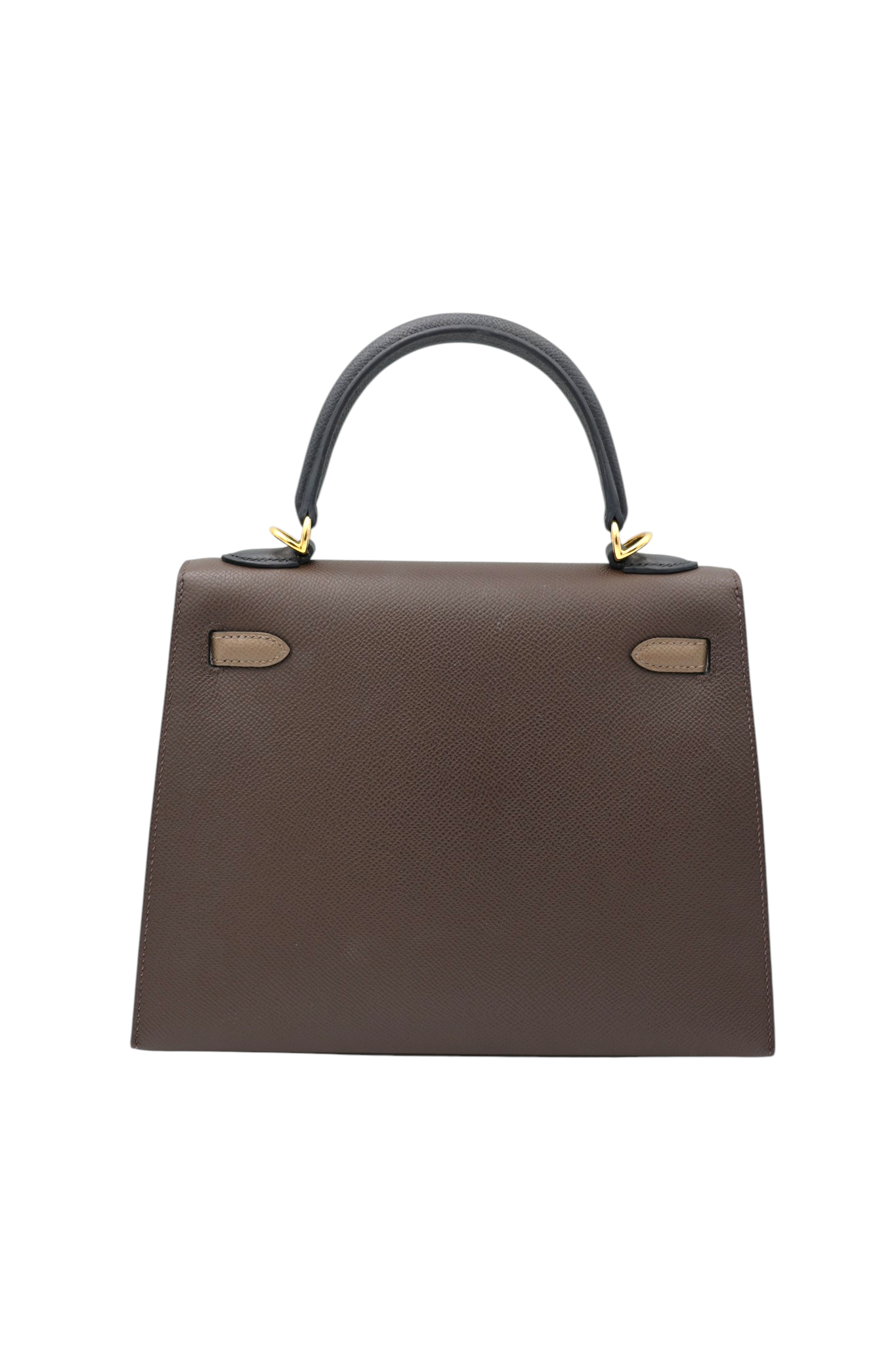 Hermes Kelly 25 Tricolor Sellier in Ecorce, Etoupe and Noir Epsom GHW