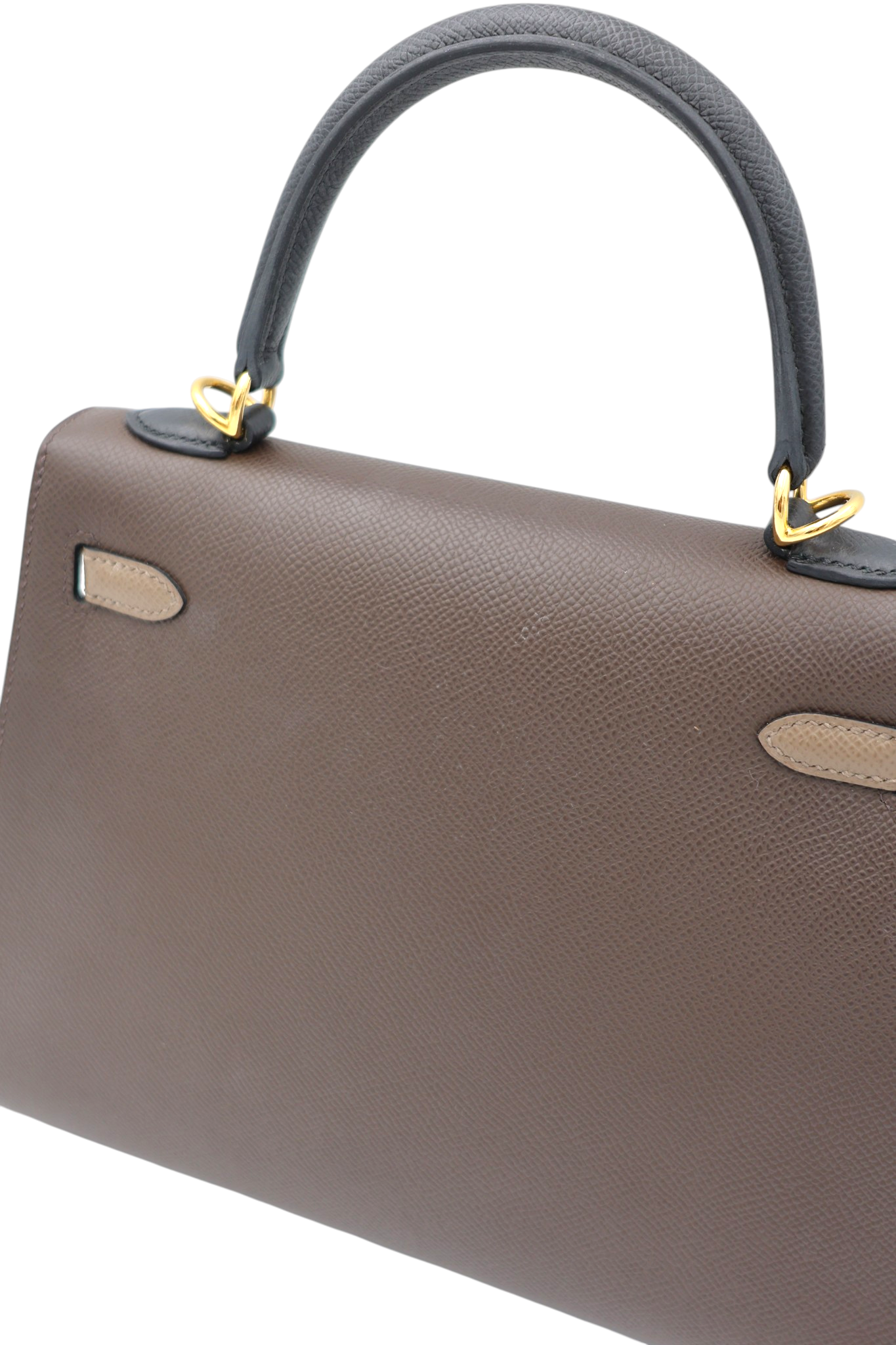 Hermes Kelly 25 Tricolor Sellier in Ecorce, Etoupe and Noir Epsom GHW