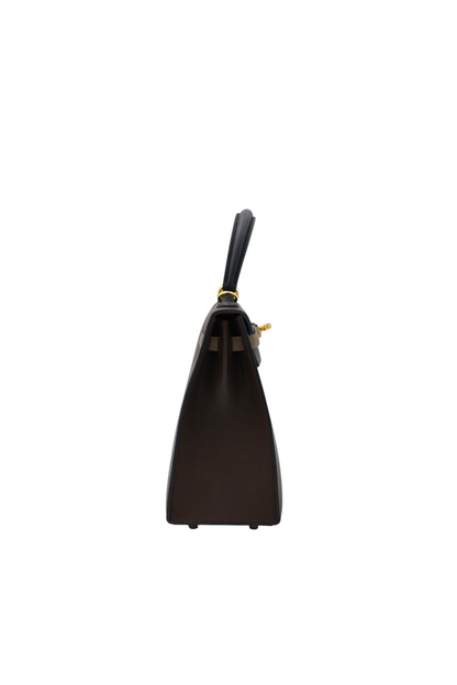 Hermes Kelly 25 Tricolor Sellier in Ecorce, Etoupe and Noir Epsom GHW