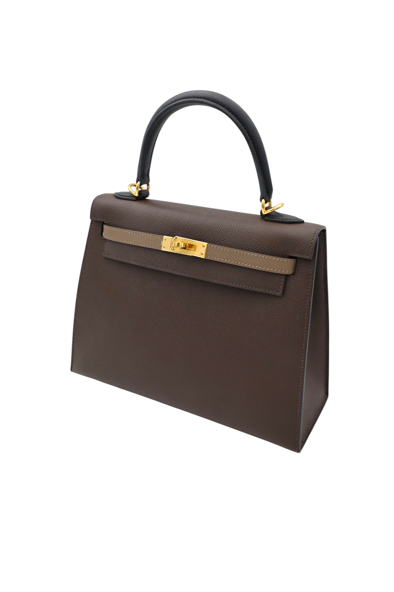 Hermes Kelly 25 Tricolor Sellier in Ecorce, Etoupe and Noir Epsom GHW