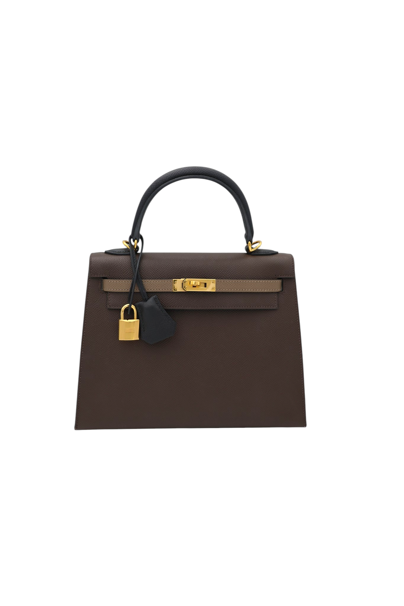 Hermes Kelly 25 Tricolor Sellier in Ecorce, Etoupe and Noir Epsom GHW