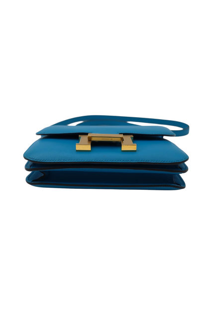 Hermès Constance 18 Mini in Bleu Zanzibar Evercolor Leather with Gold Hardware