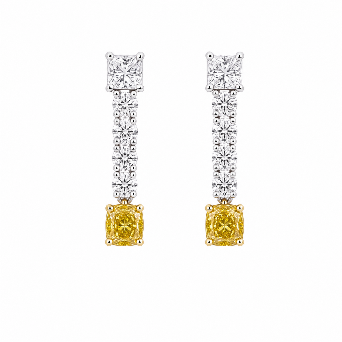 JANARY Graduated 9.40-Carat Fancy Yellow Diamond Drop Earrings in 18K White Gold