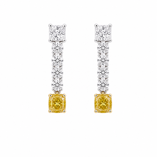 JANARY Graduated 9.40-Carat Fancy Yellow Diamond Drop Earrings in 18K White Gold