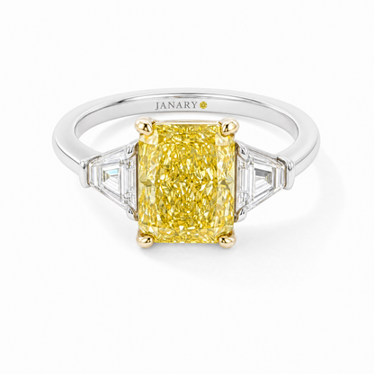JANARY Radiant 6.12-Carat Fancy Vivid Yellow Lab-Grown Diamond Three-Stone Ring in 18K White Gold