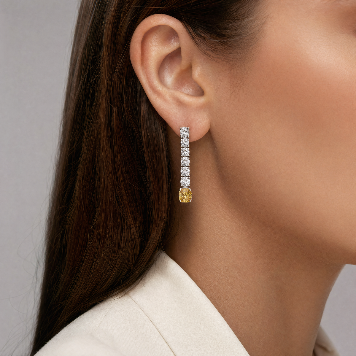 JANARY Graduated 9.40-Carat Fancy Yellow Diamond Drop Earrings in 18K White Gold