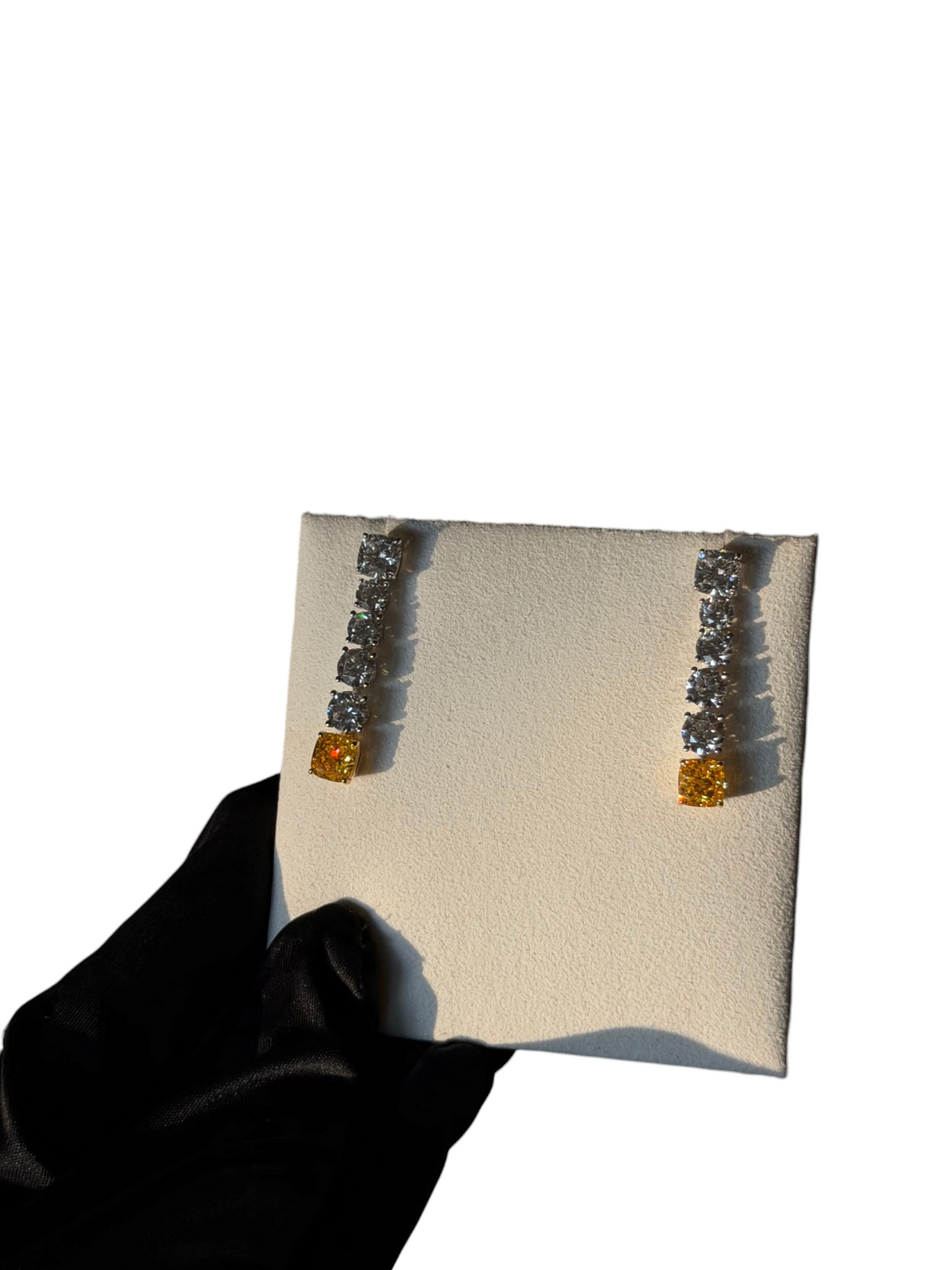JANARY Graduated 9.40-Carat Fancy Yellow Diamond Drop Earrings in 18K White Gold