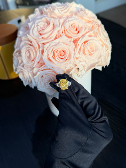 JANARY Radiant 6.12-Carat Fancy Vivid Yellow Lab-Grown Diamond Three-Stone Ring in 18K White Gold