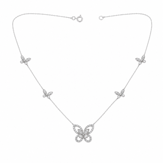 Diamond Butterfly Necklace in 18K White Gold