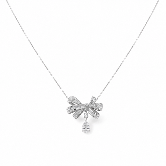Lab-Grown Diamond Bow Pendant Necklace in 18K White Gold
