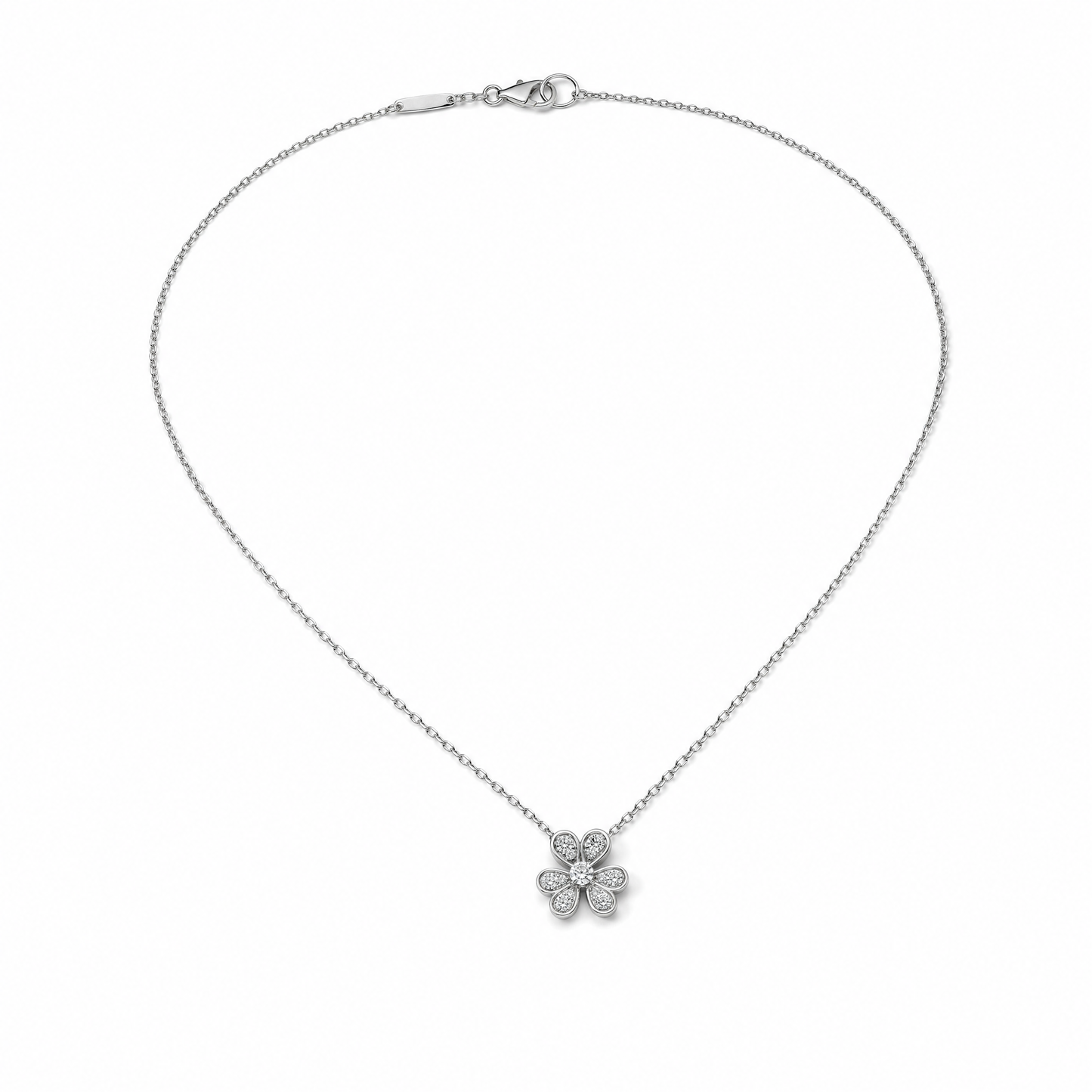 Lab-Grown Diamond Flower Pendant Necklace in 18K White Gold