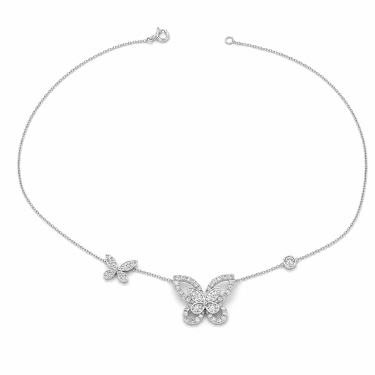 Diamond Butterfly Necklace in 18K White Gold