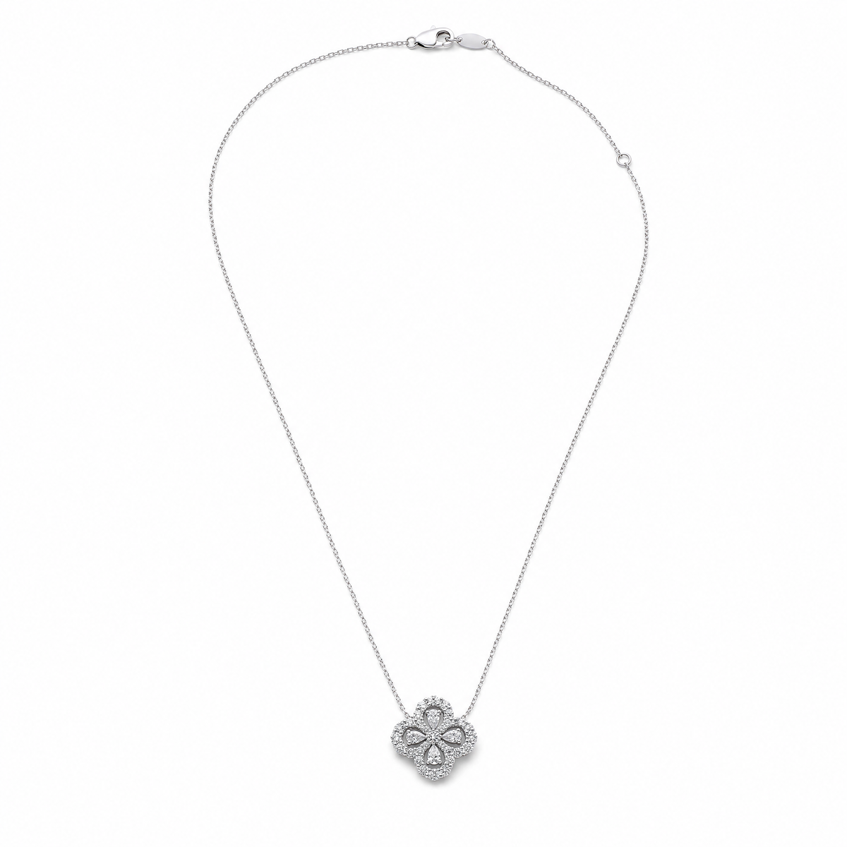 Diamond Clover Pendant Necklace in 18K White Gold