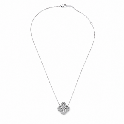 Diamond Clover Pendant Necklace in 18K White Gold