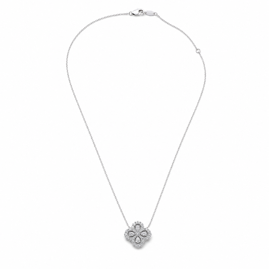 Diamond Clover Pendant Necklace in 18K White Gold