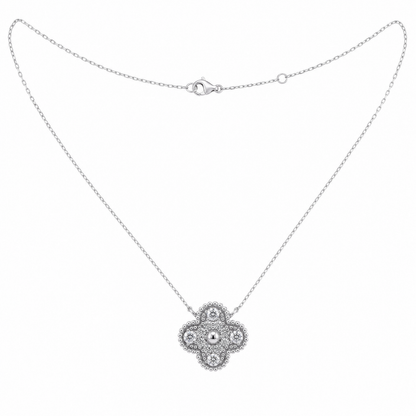 Diamond Clover Pendant Necklace in 18K White Gold