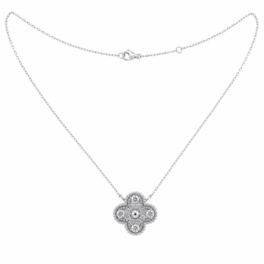 Diamond Clover Pendant Necklace in 18K White Gold
