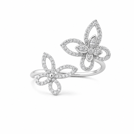 Diamond Double Butterfly Ring in 18K White Gold