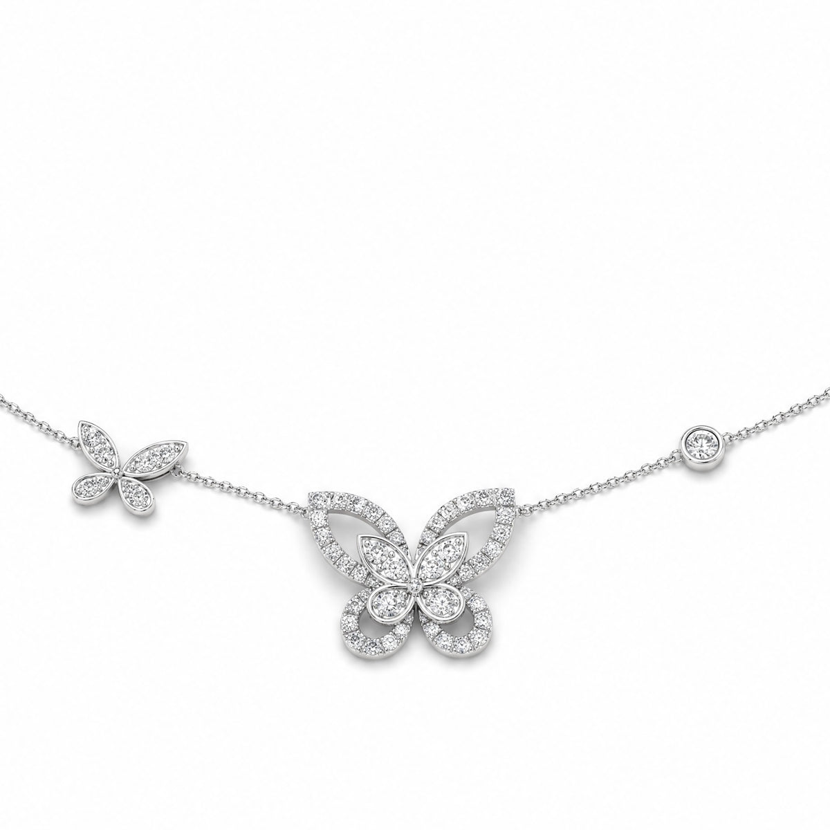 Diamond Butterfly Necklace in 18K White Gold