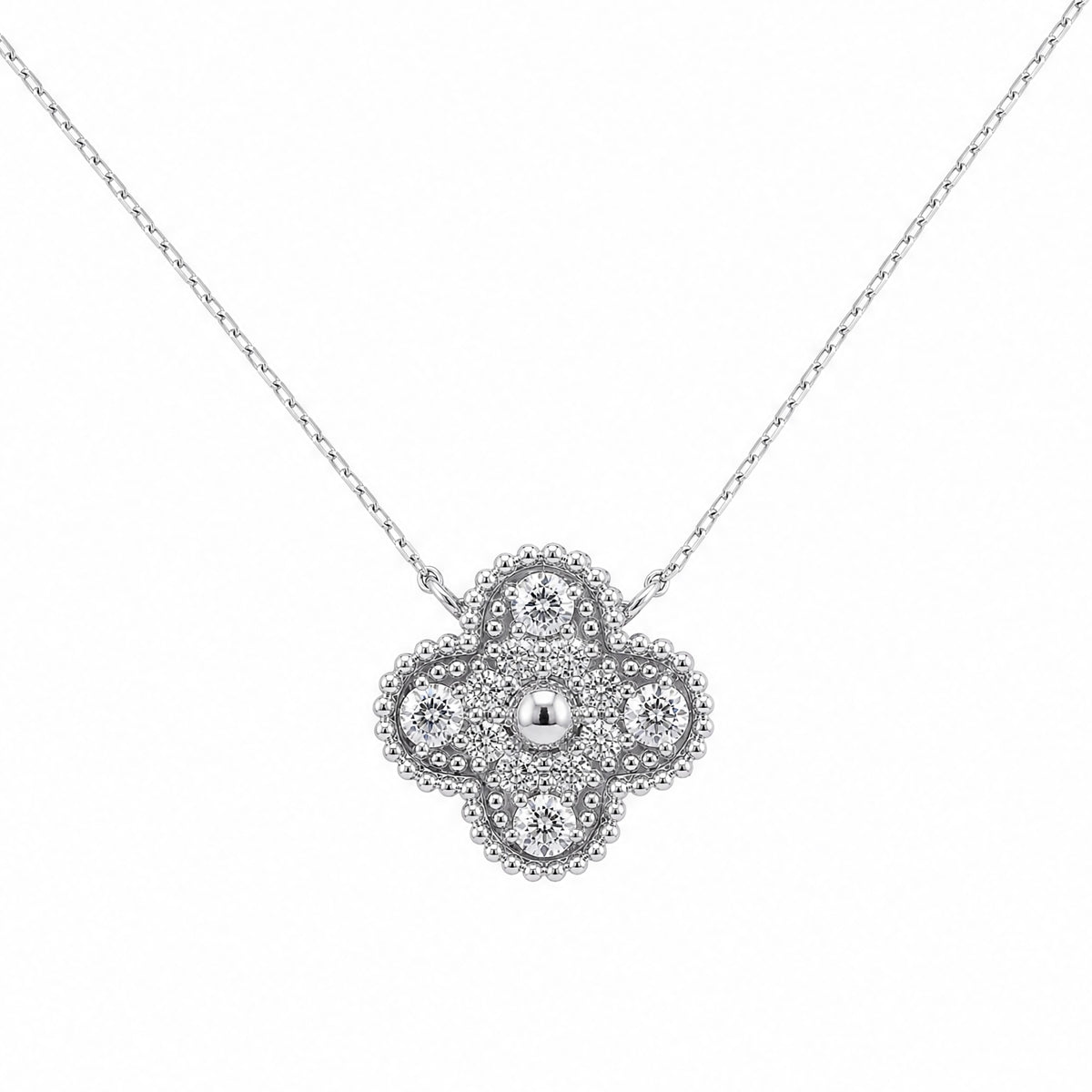 Diamond Clover Pendant Necklace in 18K White Gold